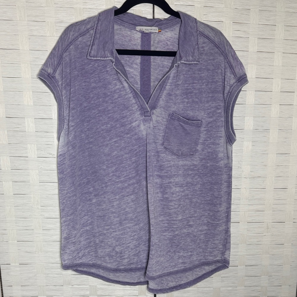 Jane & Delancey Womens Lavender Collared V-Neck Knit Cap Sleeve Top Size XL